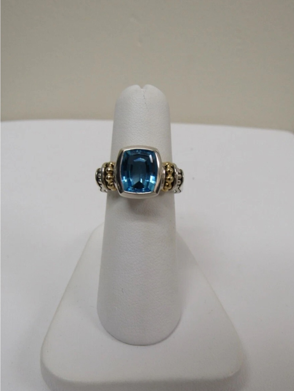 Designer LAGOS Sterling Silver 18k Caviar Color Blue Topaz Ring